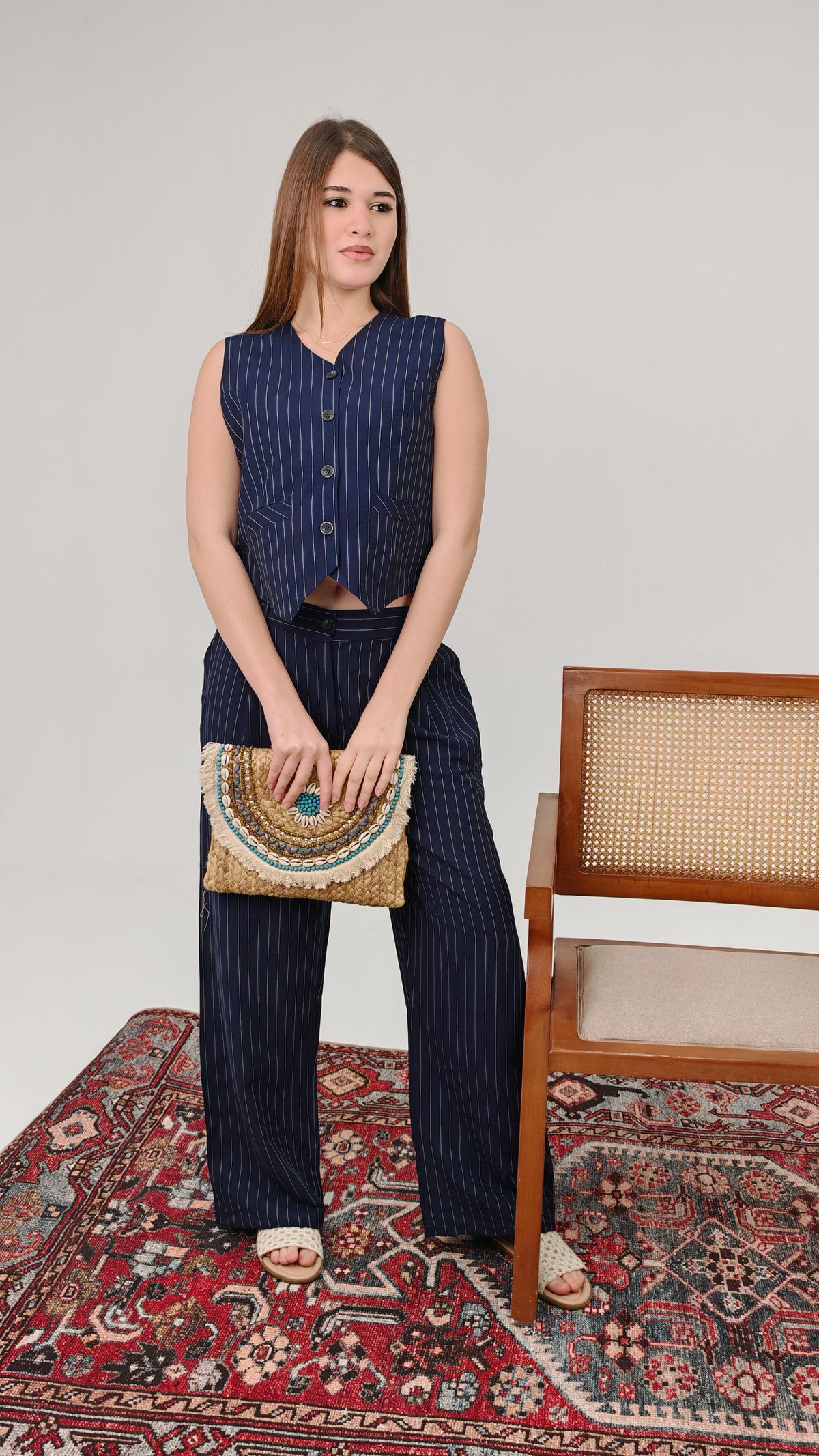Striped Tailored Vest & Pants Set