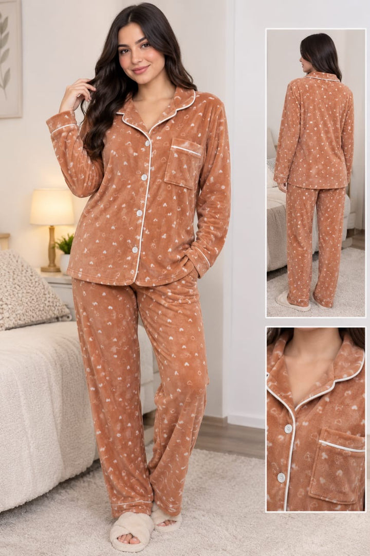Women's Plush Button-Up Pajama Set