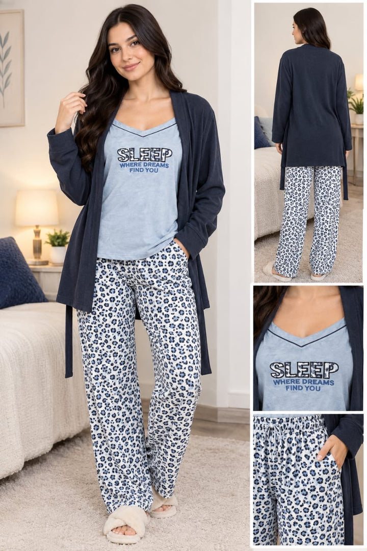 Women's Three-Piece Pajama Set with Robe