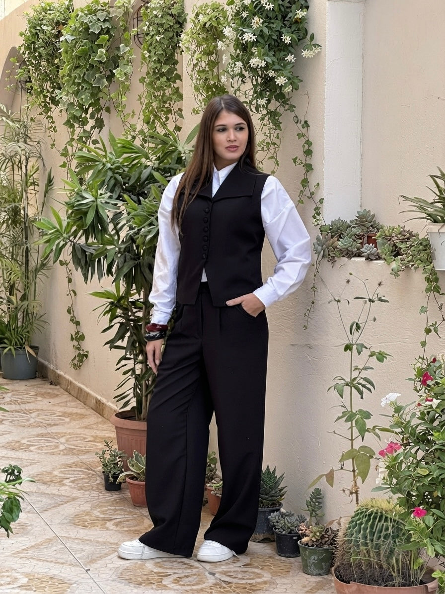 Women's Tailored Vest and Wide-Leg Trousers Set