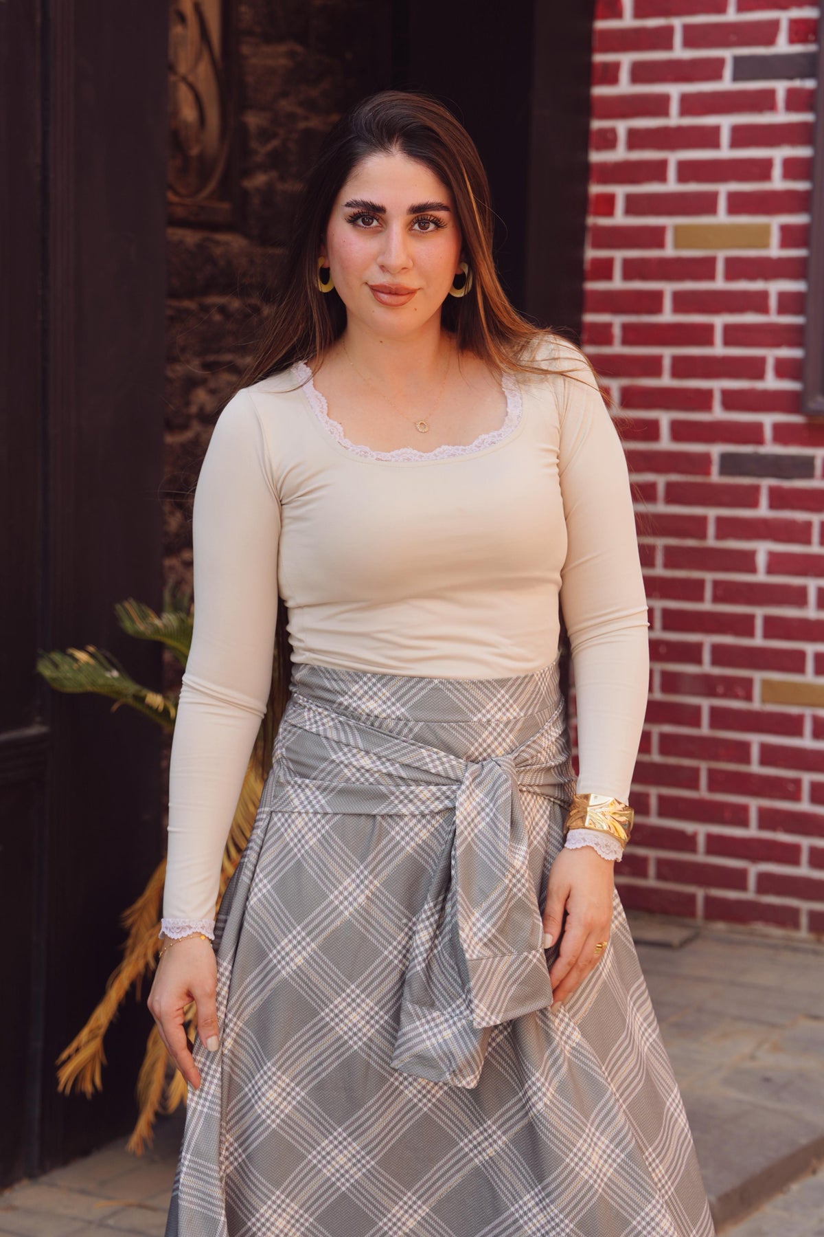Elegant Plaid Maxi Skirt