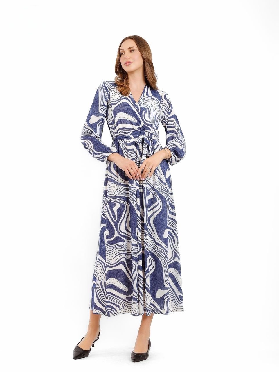 Printed Wrap Midi Dress