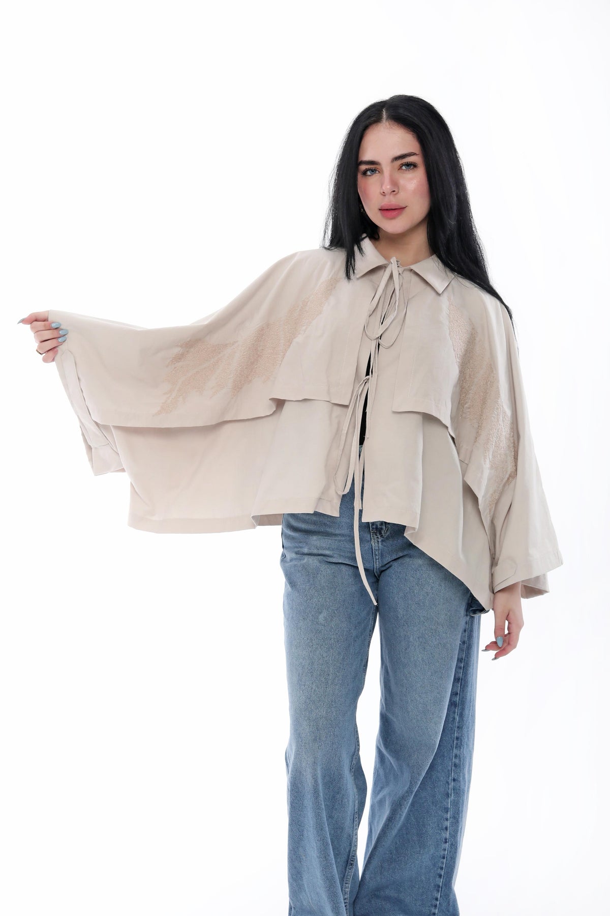 Elegant Beige Cape Blouse