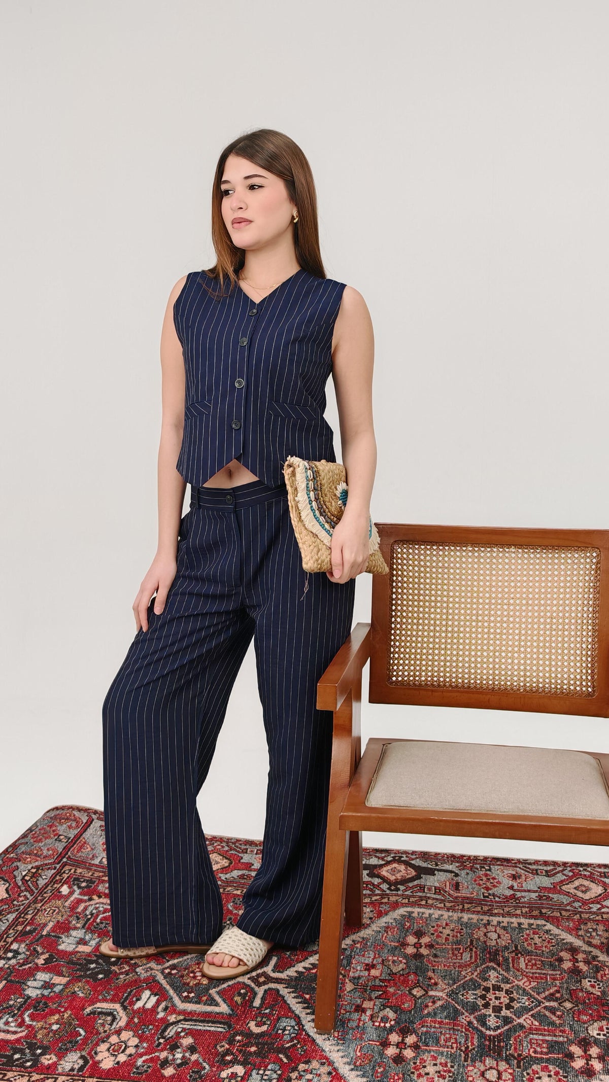 Striped Tailored Vest & Pants Set